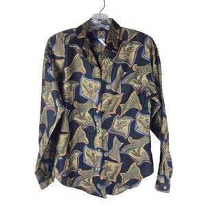 Vintage 90s Duck Print Button Down Blouse | Baroque Preppy | Size 6